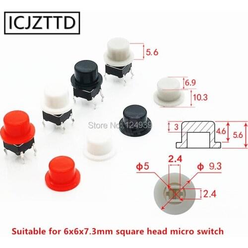 80pcs Button cap cylindrical inner diameter size 2.4*2.4mm suitable for 6x6x7.3mm square head micro tact switch multicolor
