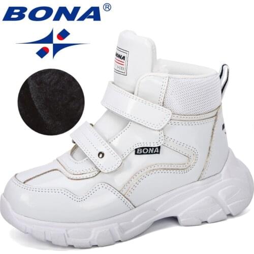 BONA 2019 New DEsigner Platform Shoes Children Ankle Boots Height Increasing Patent Leather Boots Kids Thick Sole Hook & Loop