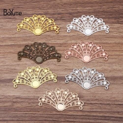 BoYuTe Wholesale Charms 50Pcs 29*55MM 7 Colors DIY Jewelry Hand Made Stamping Brass Filigree Flower Pendant Charms
