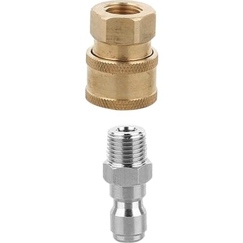 2pcs Garden Hose Quick Connector 1/4 Inch Brass & Stainless Easy Connect Fitting Male and Female Set