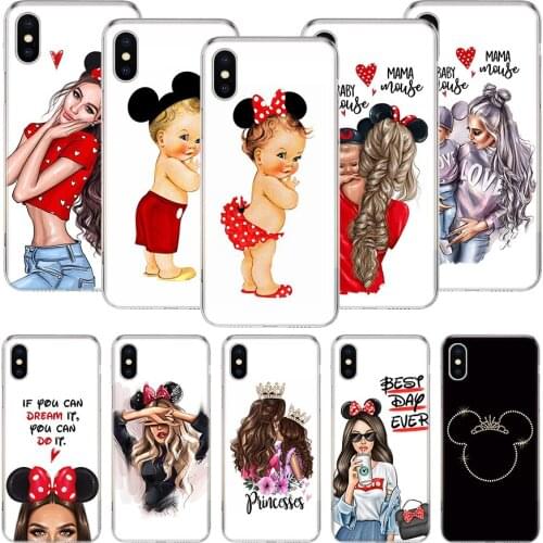 Mouse Baby Mon Girl Love Phone Case For iPhone 11 12 Pro XS XR X Max 7 8 6 6S Plus Mini + 5 SE Pattern Customized Coque Cover Ca