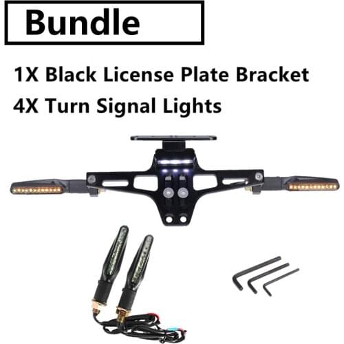 Motorcycle Rear License Plate Mount Holder LED Turn Signal Light Adjustable Angle Aluminum License Number Plate Frame Bracket