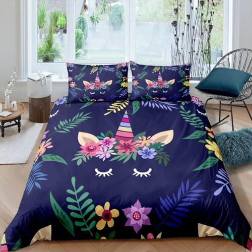 Home Textiles Luxury 3D Unicorn Print Duvet Cover Set 2/3 Pcs Pillowcase Kids Bedding Set AU/EU/UK/US Queen and King Size