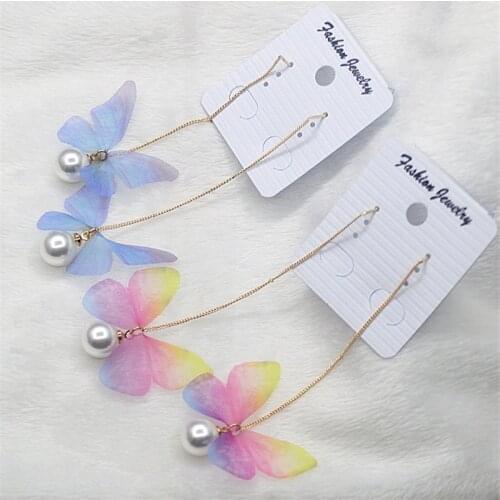 Doreen Box Romantic Drop Earrings Brincos Insect Butterfly Jewelry Simulated-pearl Maxi Long Statement For Women Jewelry,1 Pair