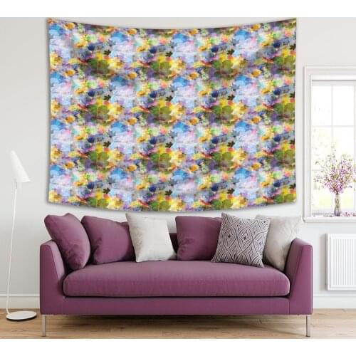 Tapestry Floral Artwork Leaves and Blots Summer Sun in Garden Fun Blue Yellow Green Colored Print