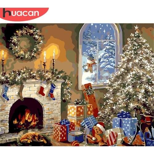 HUACAN Paint By Number House DIY Pictures By Numbers Christmas Kits Hand Painted Painting Art Drawing On Canvas Gift Home Decor