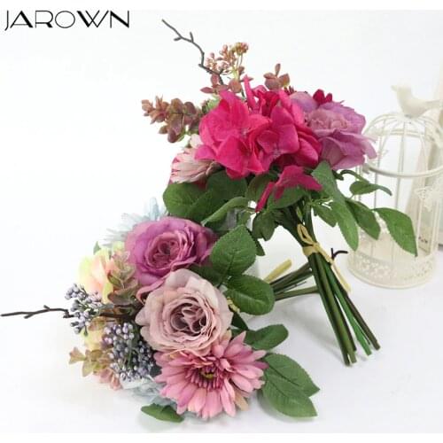 JAROWN Artificial Rose Fake Bouquets Gerberas Hand Holds Flowers For Wedding Flores Home Office Decorations