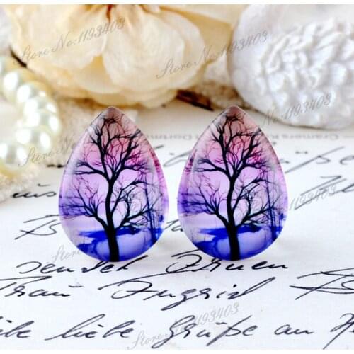 10pcs 13x18mm 18x25mm Handmade Photo Teardrop Glass Beads Cabochon DIY For Tray setting finding-( Tree)-(HPGC-T-233)