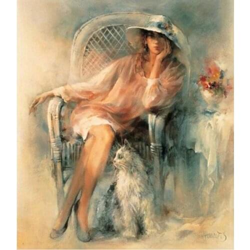 Oil Painting People Beauty and Dog Needlework Cross stitch,Embroidery kits,Printed Patterns Cross-Stitching,Set DIY Handmade