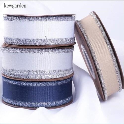 Kewgarden 5/8" 1" 1-1/2" Burrs Silver Grosgrain Ribbon DIY Bowknot Satin Ribbons Handmade Tape Packing Riband Wholesale 100 Yard