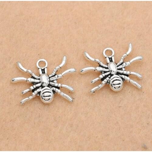 KJjewel Spider Charm Zinc Alloy Pendant Antique Silver Plated Jewelry DIY Making Accessories Handmade 15x19mm