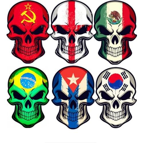 Creative England Mexico Cuba Brazil South Korea Uni Soviet Flag Skull on Motorcycle PVC Decal Waterproof KK Car Stickers