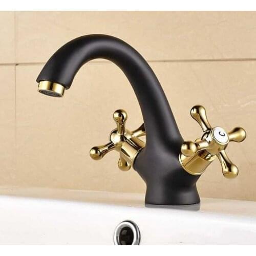 Black Oil Rubbed & Gold Color Brass Single Hole Deck Mounted Double Handles Bathroom Vessel Basin Sink Faucet Mixer Taps mnf806