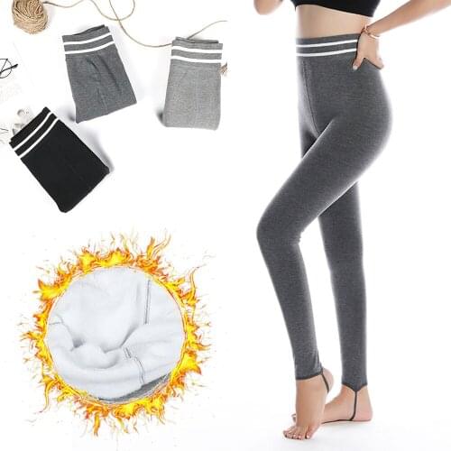 Women Tight Pants Winter Sport Striped High Waist Leggings Warm Thickened Fitness Pantyhose Bottoming Tights High Stockings