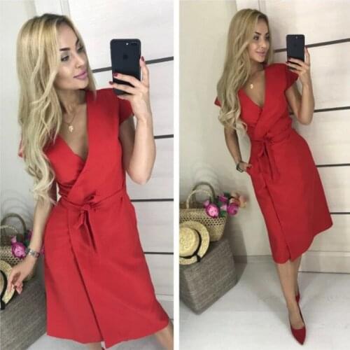 Summer New Casual Dress Pocket Bandage V Neck Sexy Dress Women Solid Color Party Club Summer Dress 2021 New Arrival Retro Dress