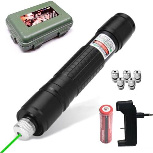 018 high-power green laser pointer 10000m super far radiation laser 5mw burning laser sight 18650 battery + charger combination