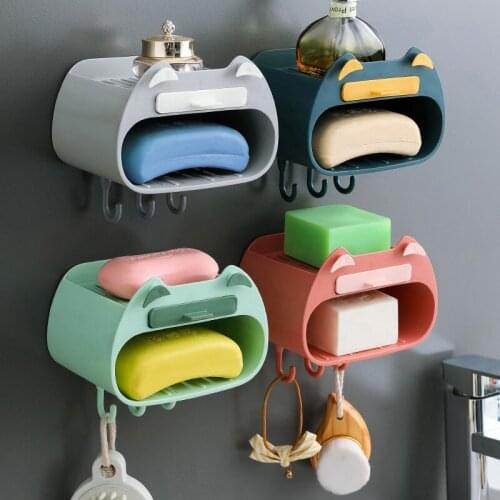 Wall Mounted Soap Storage Box PunchFree Waterproof Cute Soap Dish Rack Anti-Fall Multi-Function Soap Rack Bathroom Accessories