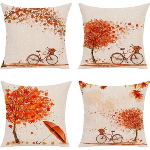 Pillowcase Autumn Tree Maple Leaf Bicycle Pillow Cover Decorative 45x45 Decorative Cushions Home Decor Pillow Covers