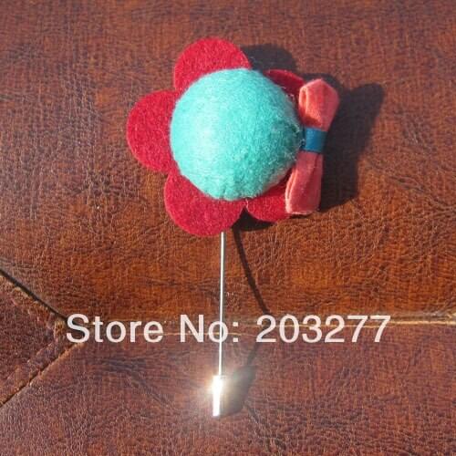 Newest 4.5CM 24pcs/lot Multicolor felt Flower Stick Brooch Pin For Men Wedding Decoration Costume Jewelry Lapel Pin