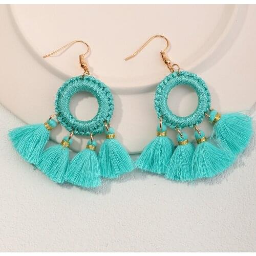 New Arrival Tassel Earrings Handmade Round Pendant Earrings Silky Cotton Thread Dangle Earrings for Women Bohemia Jewelry
