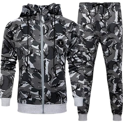 Autumn New Camouflage Sports Suits Mens Hooded Zipper Cardigan Sweater Sweatpants two-piece sportswear Casual Jogger Tracksuit
