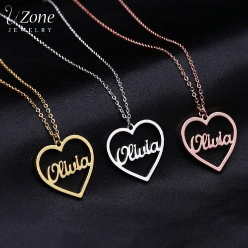 UZone Custom Name Heart Infinity Necklace Personalized Stainless Steel Two Names Letter Necklaces For Women Girls Birthday Gift