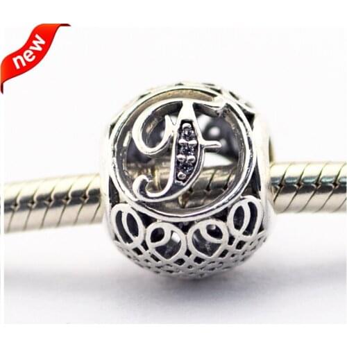 Fits for Pandora Bracelets Alphabet F Charms with Clear Cubic Zirconia 100% 925 Sterling Silver Beads Free Shipping