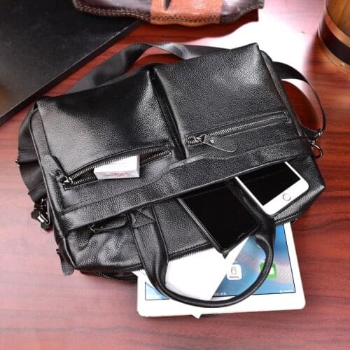 Keebreak 100% Real Leather Mens Briefcase Luxury Natural Leather Man Handbag Bussiness Laptop Padded Shoulder Bag Carrying Case