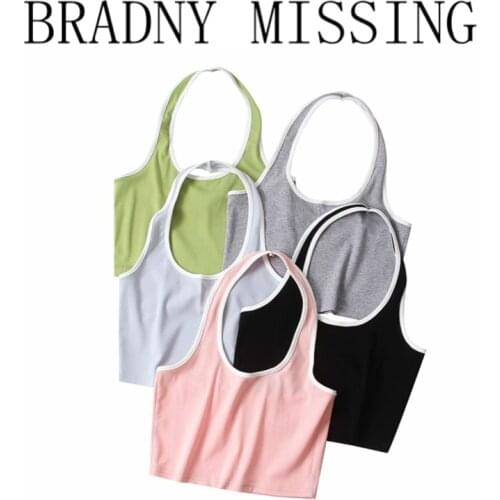 Casual Women Soft Cotton Halter Collar Sling 2021 Summer Fashion Ladies High Street Slim Vest Female Solid Color Short Vest Top