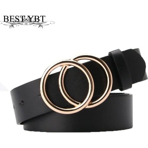 Best YBT Womens Belt Alloy Pin Double Ring Round Buckle Belt Student Trousers Fashion Coat Decorative Punk Belts For Jeans