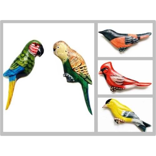 Hand painting wooden 3D Bird Parrot Fridge Magnets Handicraft Magnetic Refrigerator Kids Education Decoration Articles