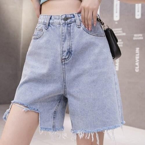 Hole Denim Plus Size 5Xl Large Fashion Zevity Basic High Waist Summer WomenS Casual Cycling Clothing Sports Fitness Shorts 2021