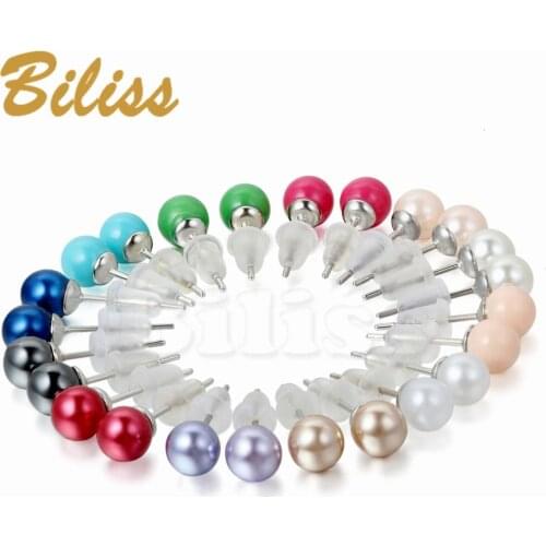 6MM Assorted Mixed Color Wholesale 12 Pairs Imitation Pearl Stud Earrings Stainless Steel Earrings Pin Hypoallergenic Gift Set