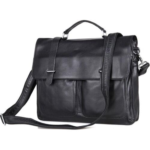 Luufan Genuine Leather Business Shoulder Bag Briefcase 15" Laptop Bag Cowhide Male Black Crossbody Bags Travel Men Sling Bag