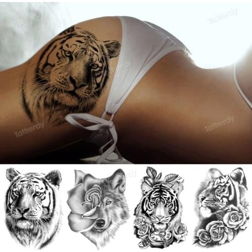 Tattoo wolf tiger lion head thigh leg temporary tattoo big large body painting stickers sexy for women men tattoo sleeve arm
