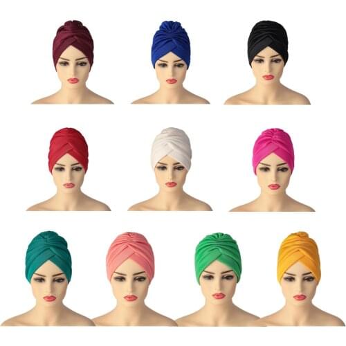 Twisted Turban Caps for Women Handmade African Auto Gele Headtie Soild Color Womens Head Wraps Muslim Headscarf Hijab Bonnet