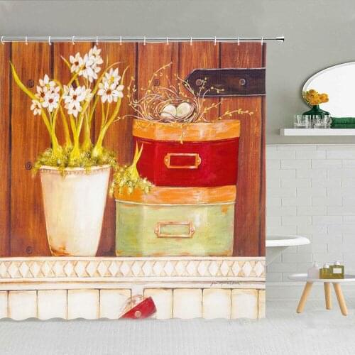 Flower Food Bread Red Wine Waterproof Shower Curtain Set Polyester Fabric High Quality Decor Bath Screen With Hook 3D Printing