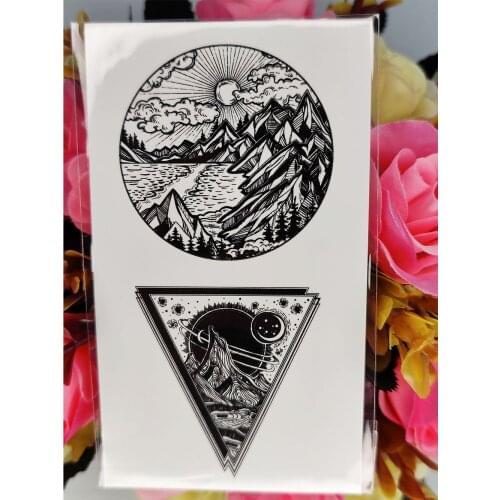 Retro Mountains Sea Sun Triangle Temporary Tattoos Stickers Waterproof Fake Tattoo Transferable Tatoo Tatto for Women Girl Men
