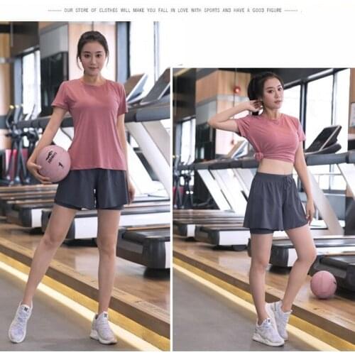 Yoga Set Women Plus Size Short Sleeve Shirt Bra Loose Shorts Pants Breathable Sports Clothes Gym Fitness Outfits Summer 2 Pcs