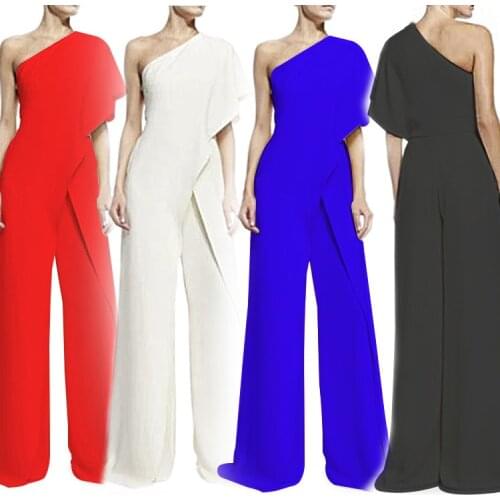 Women One Shoulder Solid Summer Jumpsuit 2019 Casual Party Clubwear Playsuit Romper Spring Autumn Elegant Overalls Jumpsuit