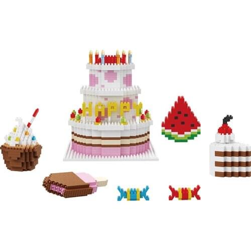 ZRK Happy Birthday Cake Building Blocks 1950pcs Mini Bricks Toys Ice cream Children Mirco Block 7860 For Gift