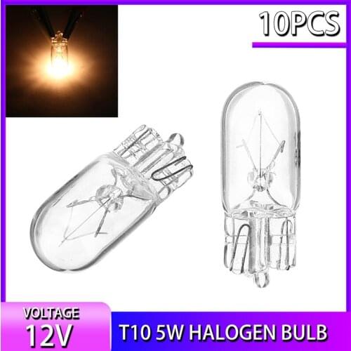 10Pcs T10 194 168 W5W 5W 3000K Warm White Signal Light Car Halogen Signal Interior Light Lamp Bulb 12V Universal