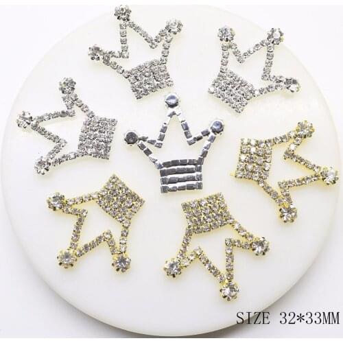 Hot Sale 10pcs 32*33mm Crown DIY Jewelry Accessories Rhinestone pedestal brooch Pendant Wedding Invitation Accessories
