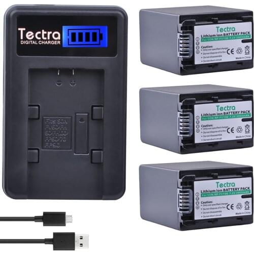 Tectra 3pcs NP-FV100 NP FV100 Camera Battery + LCD USB Charger for Sony NP-FH30 NP-FH40 NP-FH50 NP-FH60 NP-FH70 NP-FH90