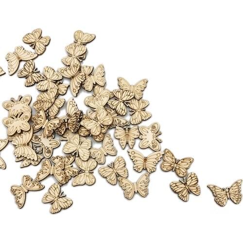 50pcs Wooden Cutouts Wood Butterfly Slices Wooden Embellishments Table Confetti Rustic Decoration Ornaments for DIY Craft Making