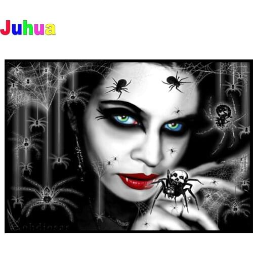 5D Diy Diamond Mosaic Spider Black Woman Gothic Art Diamond Painting Full Square Round Diamond Embroidery Portrait Lady