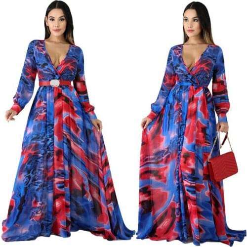 African Maxi Dress For Women Print Long Sleeves Africa Clothing Dashiki Elegant Party Dresses Ladies Vestidos African Outfits