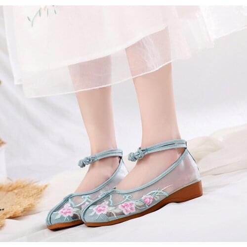 YourSeason Flower Embroidered Ladies Gauze Cotton Fabric Summer Ballerinas Shoes Comfort Vintage Old Beijing Ballet Flats