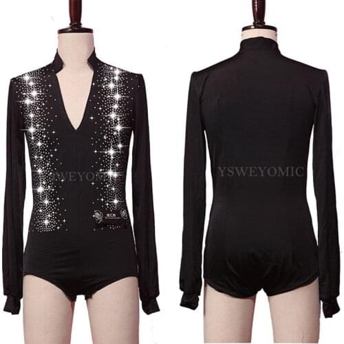 Sparkly Rhinestones Men V-neck Dance Shirt Ballroom Latin Dancing Clothes Competition Dance Costume Latin Dance Shirts For Men