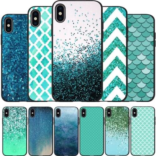 Green Mint Bling Sparkle black Silicone Phone Case For iPhone 12 XR XS Max 5 5S SE 2020 6 6S PLUS 7 8 X 11Pro Max 11 Cover